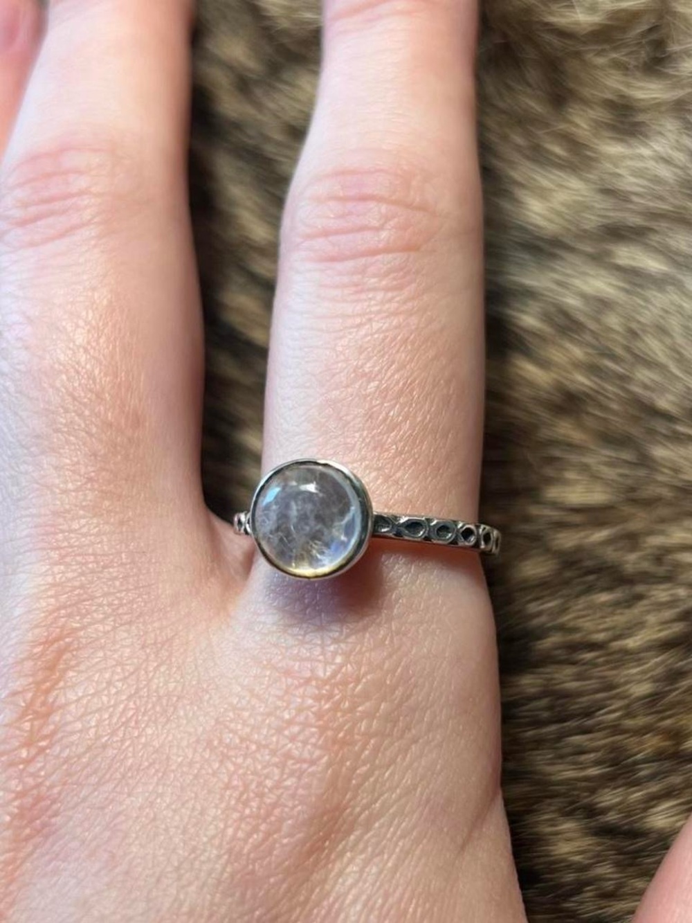 Sterling silver braided rainbow moonstone ring